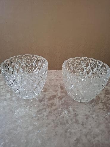 Kəsimli naxışlı şüşə/kristal qablar – 2 ədəd dəst. - Material: şəffaf