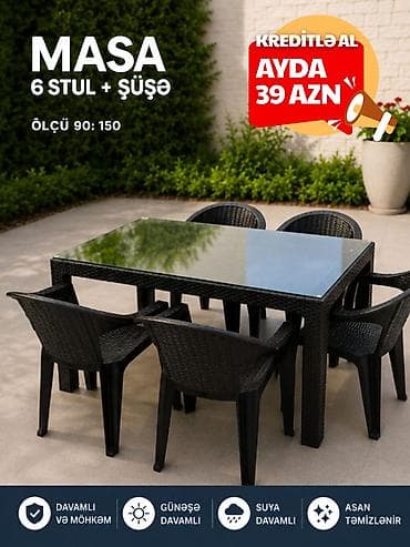 ay: Yeni, Dördbucaq masa, 6 stul, Açılmayan, Stullar ilə, Plastik, Türkiyə — 5