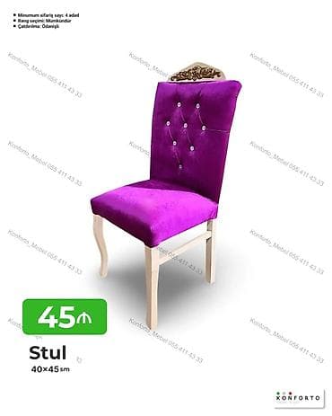 Stul – 40×45 sm - Parlaq bənövşəyi məxmər tipli parça ilə üzlənmiş