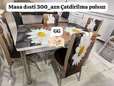 4 qız şəkilləri: Mətbəx üçün, Yeni, Dördbucaq masa, 4 stul — 1