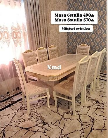 tesbeh sekilleri: - Zövqlü yemək otağı dəsti: klassik dizaynlı masa və eyni üslubda — 1