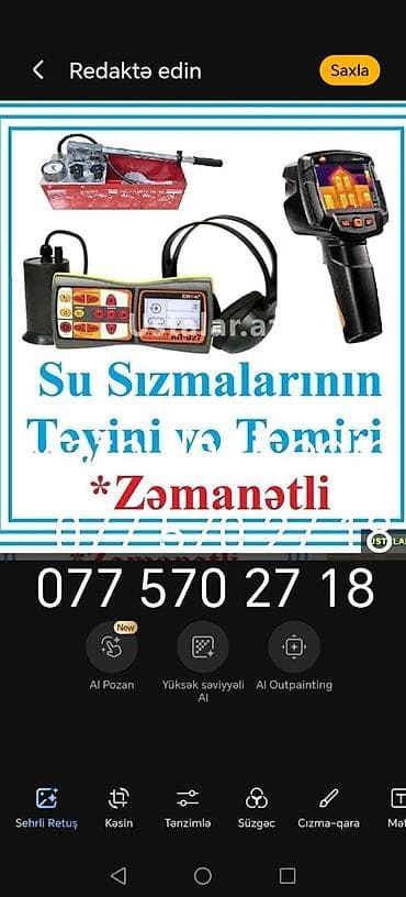 amartizatorlarin temiri: Xidmət: Su sızmalarının peşəkar təyini və təmiri Təsvir: - — 1