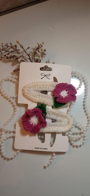 заколка: Toxunma gül və kəpənək dekorlu saç qıspaları dəsti - Material: yumşaq — 9