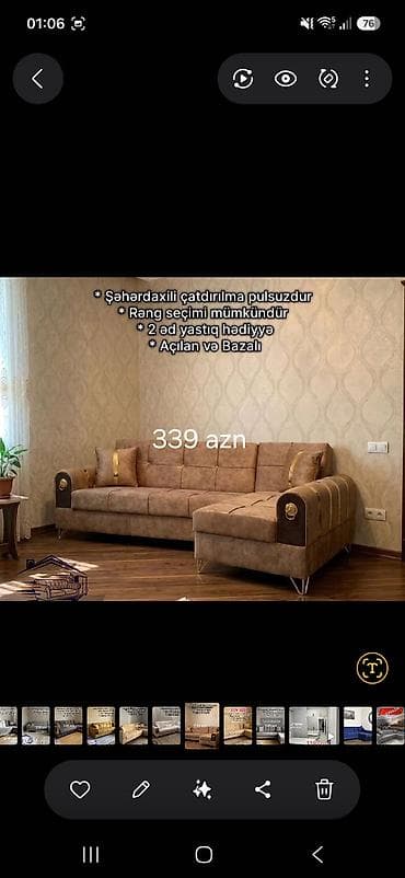 l divan: Uclu künc divan – açılan və bazalı model - Rəng seçimi mümkündür - — 2