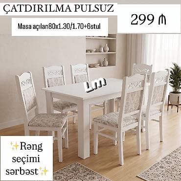 stul stol: Masa dəsti MASA +6 STULL💥 Masa açılan : 80x1.30/1.70+6stul: 299₼ — 2