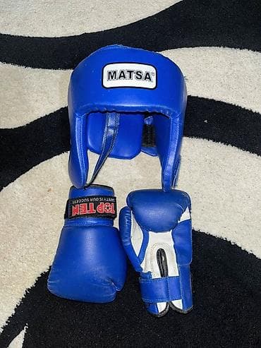 İdman çantaları: Boks üçün dəst – başlıq və əlcəklər - Brend başlıq: MATSA, mavi — 1