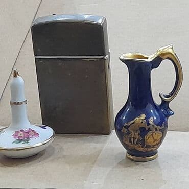 Termoqablar: Vintage vaza Limoges France, tünd göy çini 22 karat qızıl "Aşiq cüt" — 8