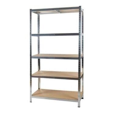 Metal konstruksiyalı, açıq boz rəngdə çoxmərtəbəli saxlama rəfi. Bu