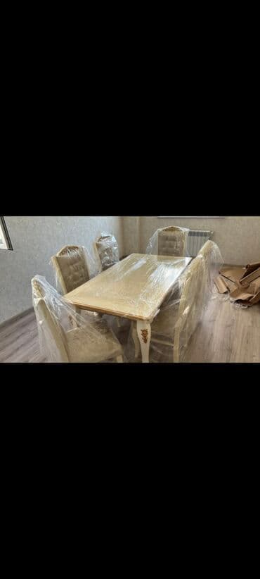 stul ev ucun: Qonaq otağı üçün, Yeni, Açılmayan, Dördbucaq masa, 6 stul — 4