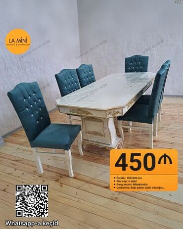 стол стул для зала: Qonaq otağı üçün, Açılmayan, Dördbucaq masa, 6 stul — 1