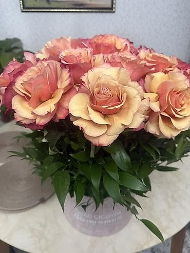 qab gülü: Ag cieceyim.Güllərdən ibarət zərif kompozisiya – krem və şaftalı — 1