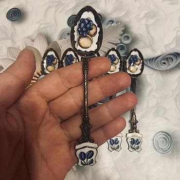 Vintage dekorativ çay qaşıqları dəsti – 6 ədəd - Material: metal — 3