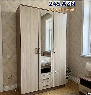 3 qapılı, Güzgülü, Qəhvəyi, Açılan, Düz dolab