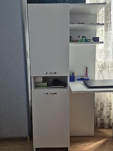 dolap ofis: Ofis/studya üçün künc yazı masası və şkaf modulu - Rəng: ağ - Dizayn — 3