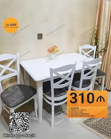 Mətbəx üçün, Açılmayan, Dördbucaq masa, 4 stul