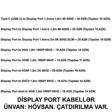 Kompüter və noutbuk aksesuarları: HDMİ DVİ VGA Display Port Type-C USB Kabellər SAYLA ALANA VƏ USTALARA — 7