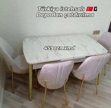 mermer masalar: Mətbəx üçün, Açılan, Dördbucaq masa, 4 stul — 2