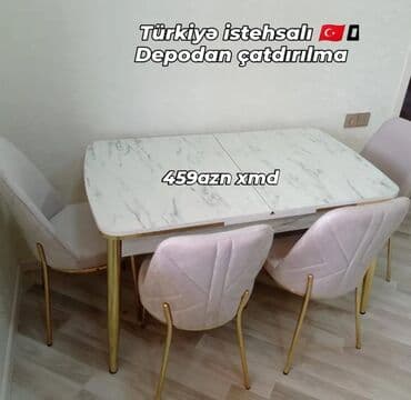 mərmər masa: Qonaq otağı üçün, Açılan, Dördbucaq masa, 4 stul — 1