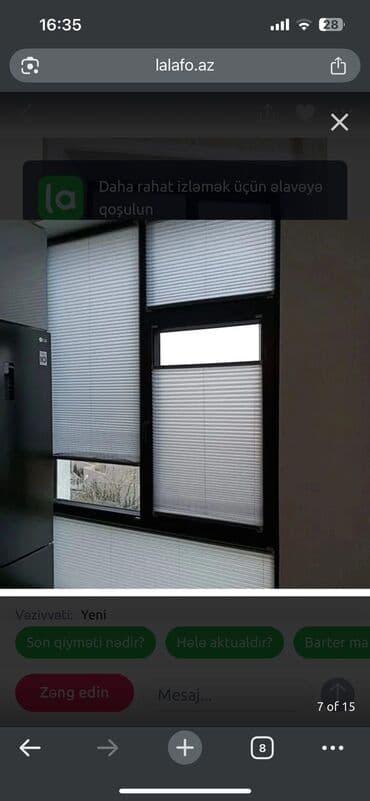 Mərmər effektli PVC panellər: Plisse jalüz – pəncərəyə fərdi ölçüdə hazırlanıb quraşdırılan, iki — 1