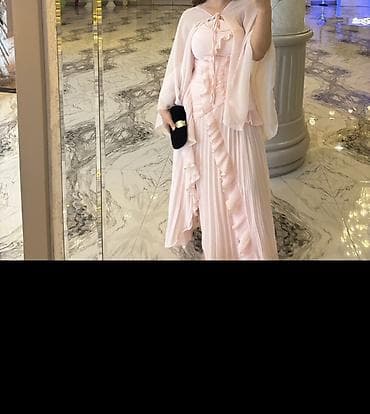 hw8 max: Zərif ziyafət/gecə geyimi – pudra/solğun çəhrayı rəngdə, plisse — 1