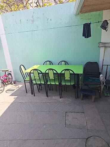 Dördbucaq masa, 6 stul, Açılmayan, Stullar ilə, Metal — 1