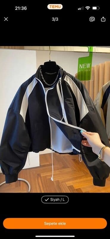 баку седерек шубы: Qara/Kontrast ağ detallı sport üslublu küləkkeçirməz jaket. Trzedir - — 3