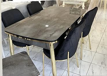 Mətbəx/Yemək otağı üçün dəst – mərmər effekti olan genişlənən stol və — 1