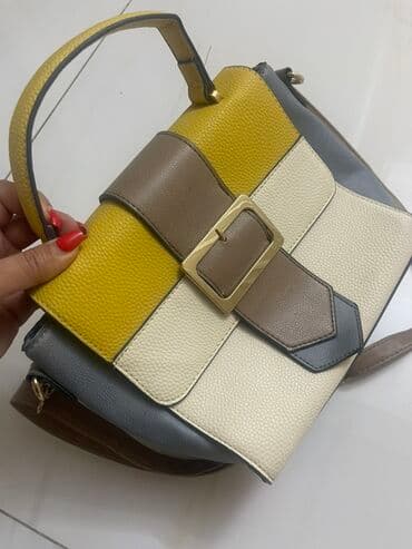 ave kremi: Rəngarəng qadın çantası - Dizayn: Blok rəngli – sarı, krem, boz və — 2