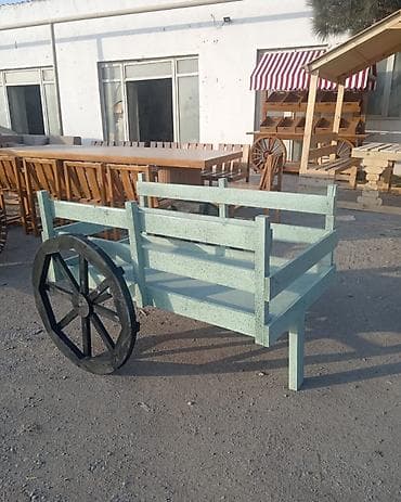mebel boya: Taxta dekorativ çiçək arabası (bağ üçün) - Material: keyfiyyətli — 6