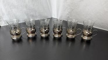 Stəkanlar, rəng - Gümüşü, Şüşə, 6 ədədli dəst, SSRİ — 1