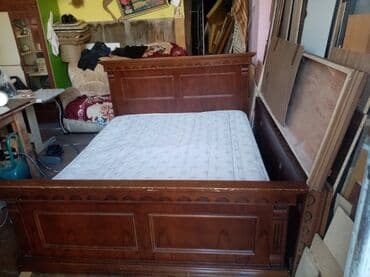 ткань бязь: Б/у, Двуспальная кровать, Без подьемного механизма, С матрасом, Без выдвижных ящиков — 4