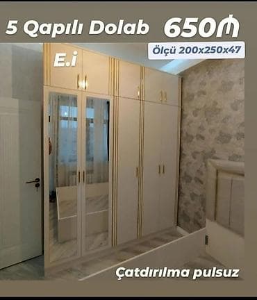 3 qapili dolab: Yeni, 5 qapı, Güzgülü, Bej, Digər material, Açılan, Düz dolab — 1
