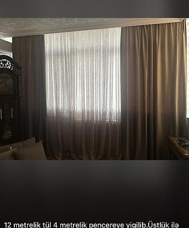 masa usdu kapter: Tül pərdə dəsti - 12 metrlik tül, 4 metrlik pəncərəyə yığılmış - — 1
