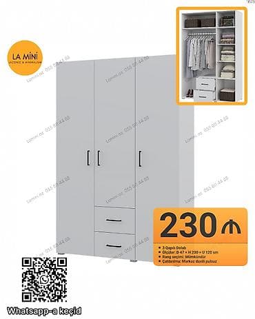 3 qapılı, Siyirməli, Digər rəng, Digər material, Açılan, Düz dolab