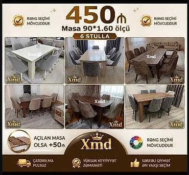 Yemək otağı üçün masa və 6 ədəd stul dəsti. - Masa ölçüsü: 90 × 160