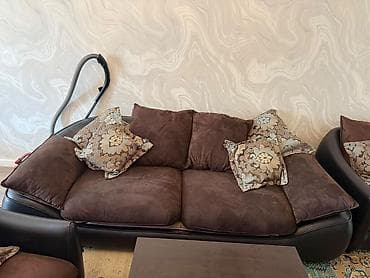 Divan kreslo – 3 parçalı yumşaq mebel komplekti - Rəng: tünd qəhvəyi