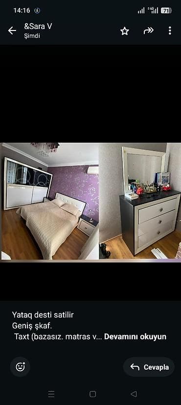 dowek: Yataq desti satilir Geniş şkaf. Taxt (bazasız. matras var) + 2 ədəd — 1