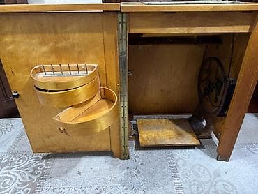 Podolsk mexaniki tikiş maşını – orijinal taxta kabinetlə - Pedalla — 6