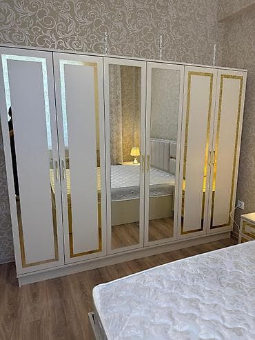 Yeni, 6 qapı, Güzgülü, Digər rəng, Digər material, Açılan, Düz dolab — 5