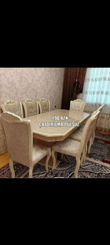 ders masaları: Qonaq otağı üçün, Yeni, Açılmayan, Dördbucaq masa, 6 stul — 3
