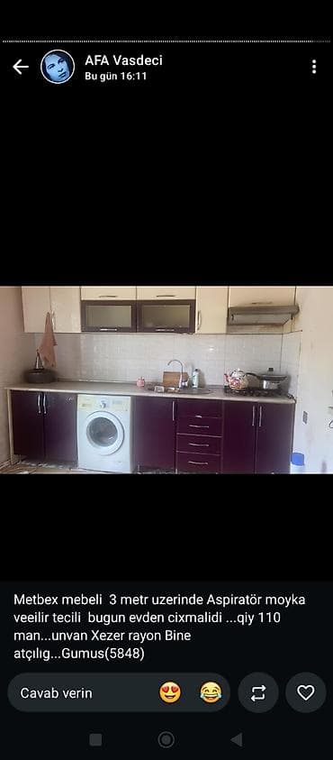 Mətbəx mebeli: 077 613 12 74 Mətbəx mebeli dəsti - Uzunluq: 3 metr - Üst hissədə — 1