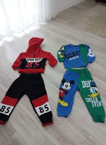 uşaq salvari: Uşaq geyim dəstləri her biri 10 AZN - Sol dəst: qırmızı kapüşonlu — 1