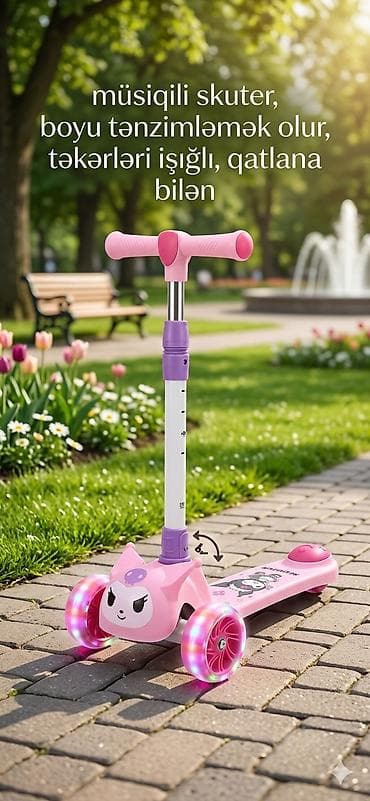 mopeti: Musiqili uşaq skuteri – Kuromi dizaynı - 3 təkərli sabit konstruksiya — 6