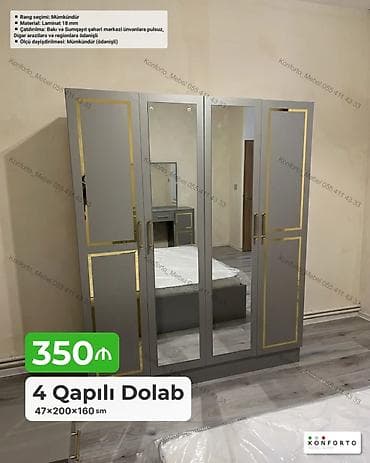 4 qapılı paltar dolabı - Ölçü: 47×200×160 sm - Material: 18 mm at lalafo.az 4 qapılı paltar dolabı - Ölçü: 47×200×160 sm - Material: 18 mm