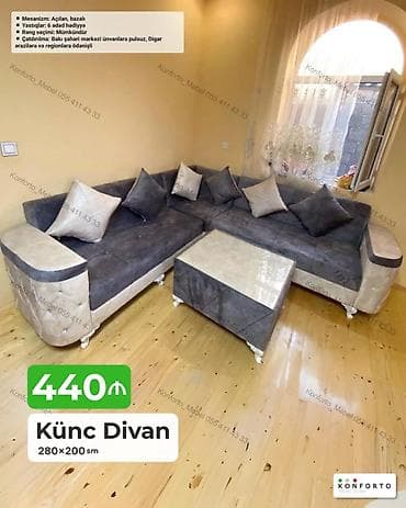 Künc divan – 280×200 sm - Mexanizm: Açılan, bazalı (yataq funksiyası — 1