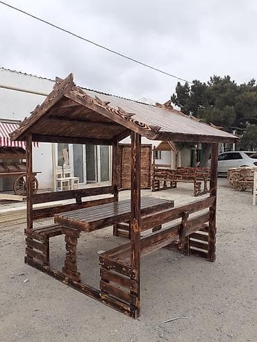 bag stullari: Məhsul: Taxta kölgəlikli bağ dəsti (qazelka) Təsvir: - Tamamilə — 6
