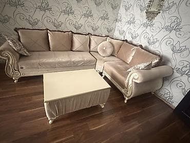 reception masa: Künc divan dəsti - Klassik dizaynlı L formalı künc divan və uyğun — 2