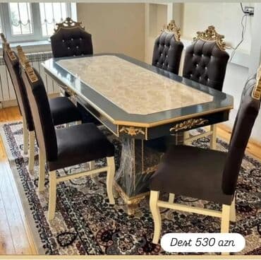 Qonaq otağı üçün, Yeni, Açılmayan, Dördbucaq masa, 6 stul