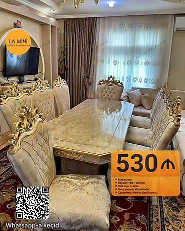 stul tek: Qonaq otağı üçün, Açılmayan, Dördbucaq masa, 6 stul — 1