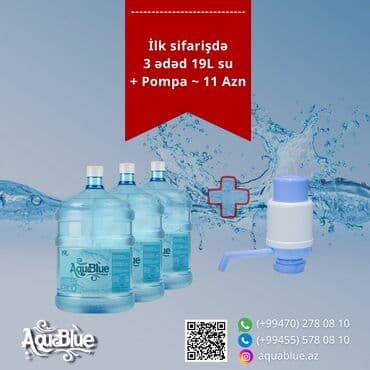su şlankı: 19L içməli su – 3.50 AZN Suyumuz çoxmərhələli filtrasiya və təmizləmə — 1